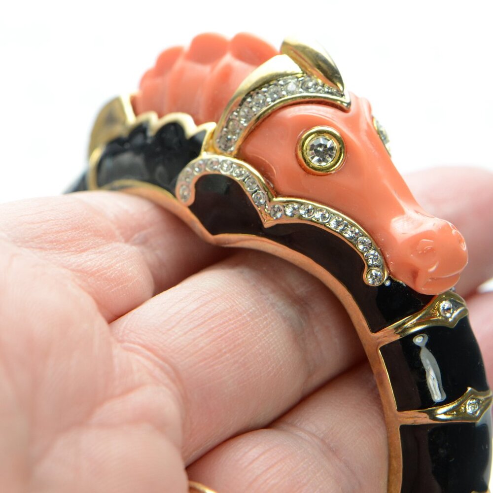 Vintage Kenneth Jay Lane Kjl Black Enamel & Coral… - image 7